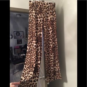 Leopard cheetah rock roll wide leg stretch pants